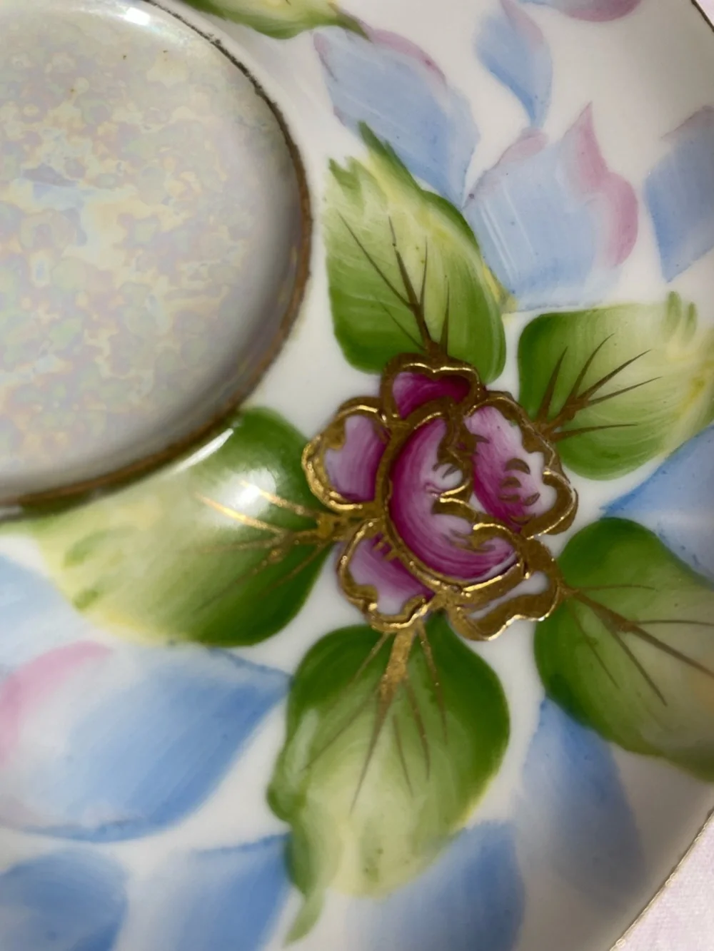 Vintage Royal Carlton 7865 Iridescent Floral Gold Trim Footed Teacup and Saucer